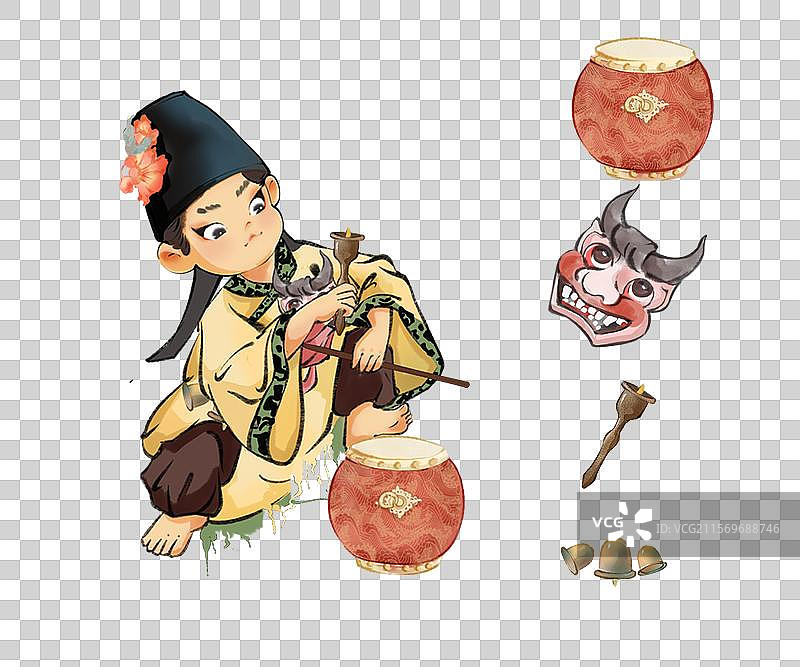 传统服饰、民间道具与神秘驱邪文化具有浓厚的中国传统节庆气息和民俗元素，适合打造“民俗童趣”系列形象。图片素材