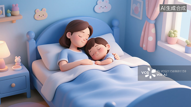 【AI数字艺术】妈妈和孩子熟睡的温馨画面图片素材