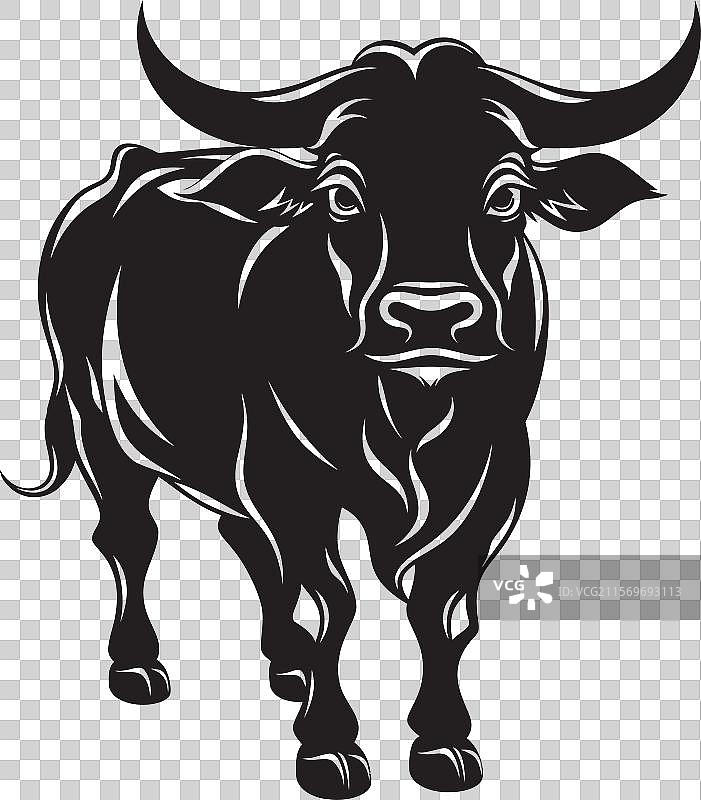 充满信心的卡通小牛全身形象，风格大胆图片素材