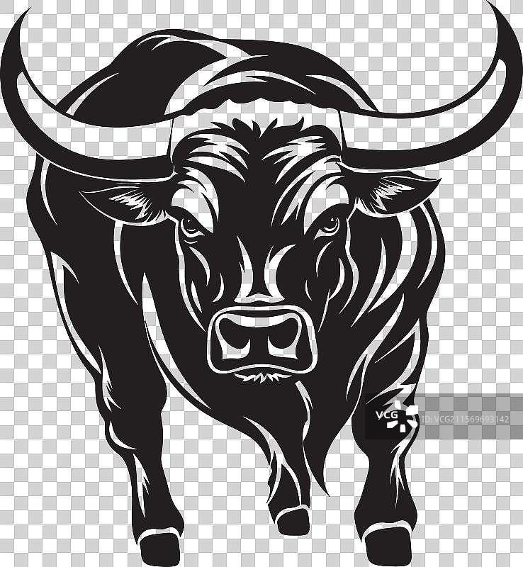 强大的角牛标志，牛科动物的辉煌卡通形象图片素材