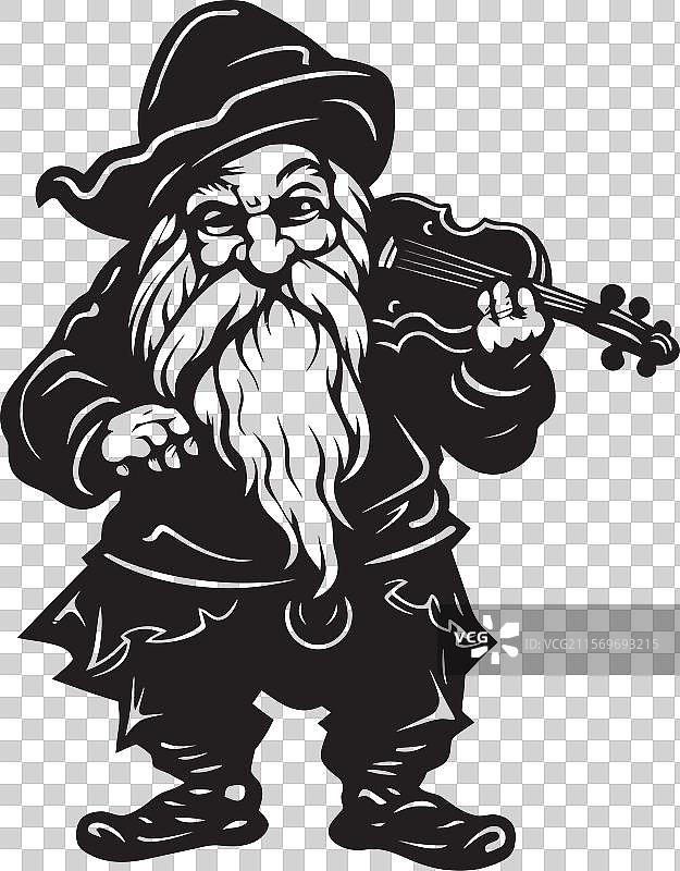 民间传说中的小矮人，手持小提琴的徽章图片素材