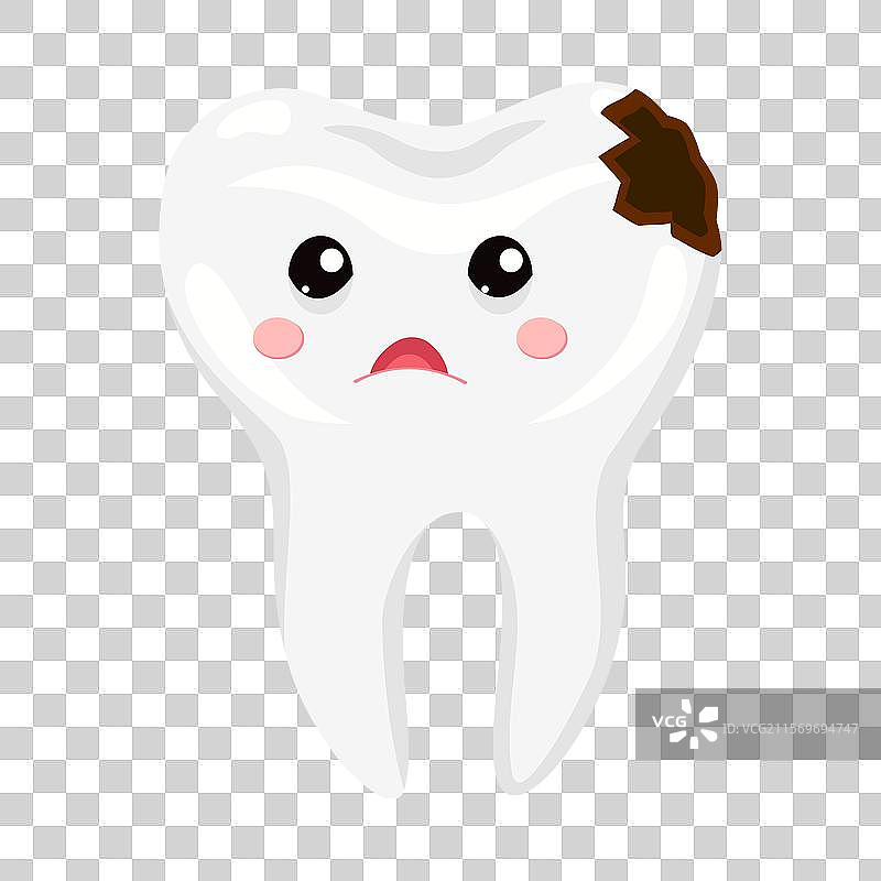 伤心的卡通牙齿，带有龋齿，适用于牙科领域图片素材