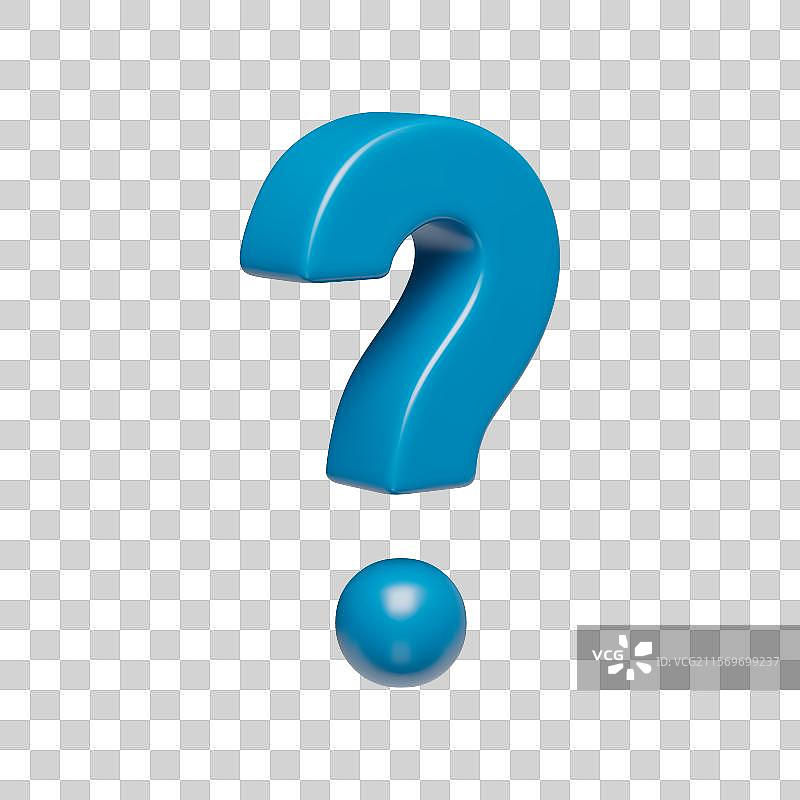 3D逼真的旋转蓝色问号符号图片素材