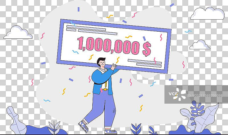 快乐的平面人物赢得奖金的概念图片素材