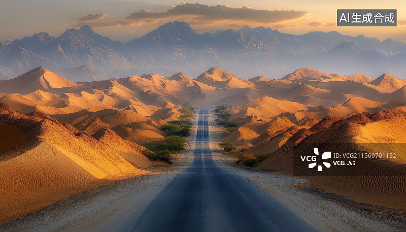 【AI数字艺术】汽车广告背景图穿越沙漠的公路图片素材