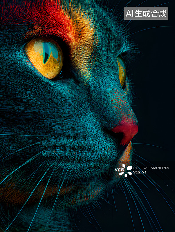 【AI数字艺术】猫咪 蓝 黑色图片素材