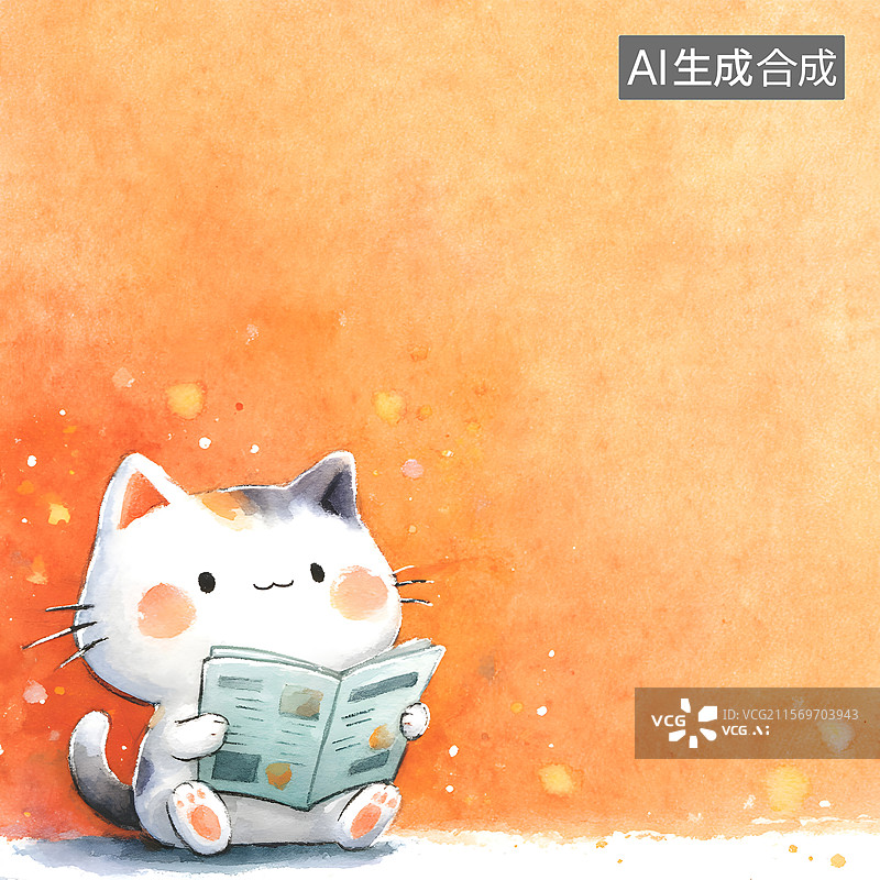 【AI数字艺术】小猫 读书 可爱图片素材
