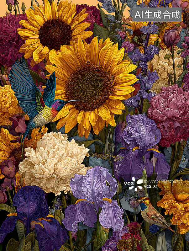 【AI数字艺术】向日葵 蝴蝶兰图片素材