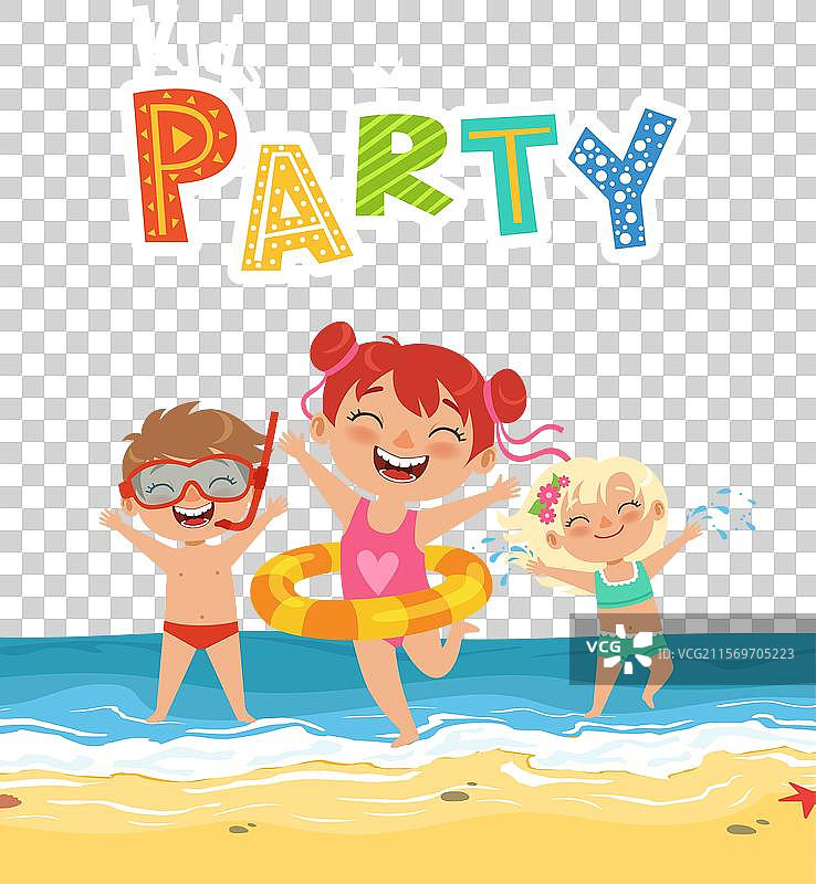 夏天的孩子们在海滩上快乐地玩耍图片素材