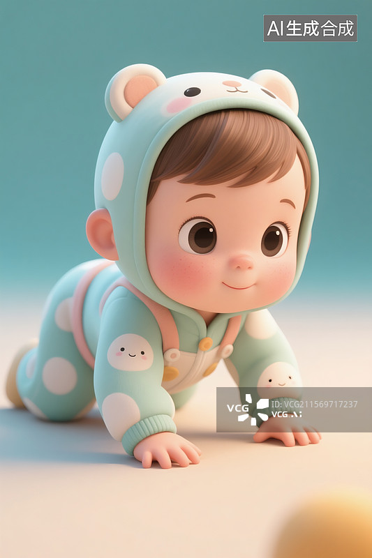 【AI数字艺术】3D萌娃蹒跚学步，穿可爱连体衣图片素材