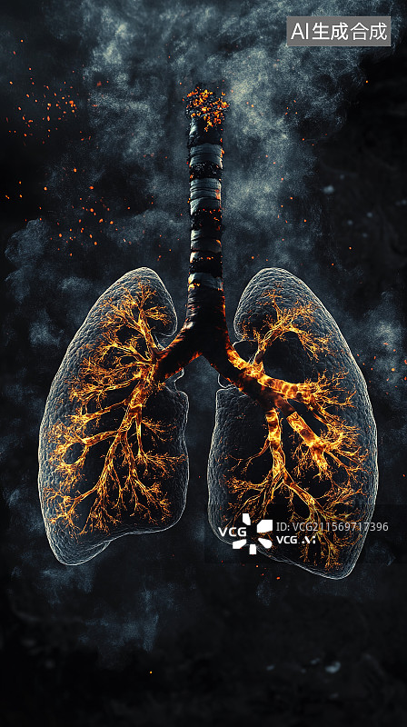 【AI数字艺术】世界无烟日插画被香烟熏黑的肺3D渲染图片素材