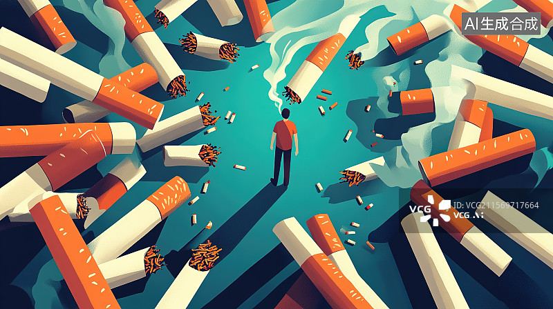 【AI数字艺术】世界无烟日插画吸剩下的烟头吸烟的危害图片素材