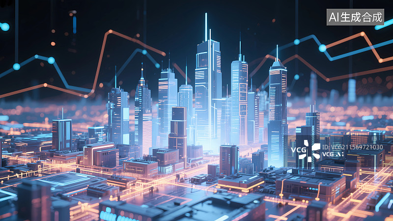【AI数字艺术】未来抽象城市科技背景图片素材