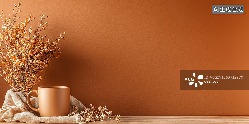 【AI数字艺术】杯子与书本复古静物组合图片素材
