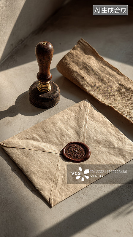【AI数字艺术】火漆印章与信封组合图片素材