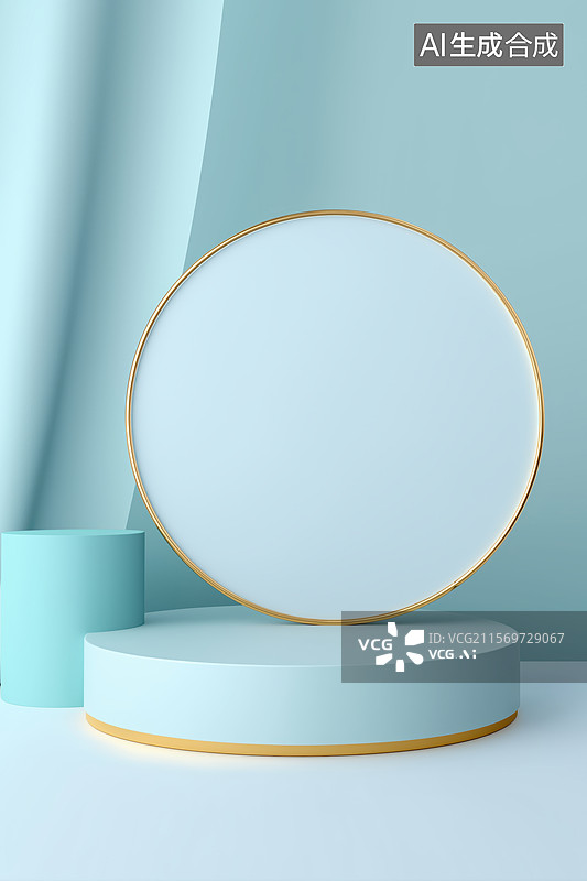 【AI数字艺术】蓝色背景下的圆形展示台图片素材