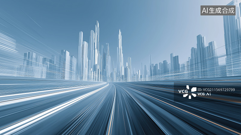 【AI数字艺术】高速公路上的未来城市天际线图片素材