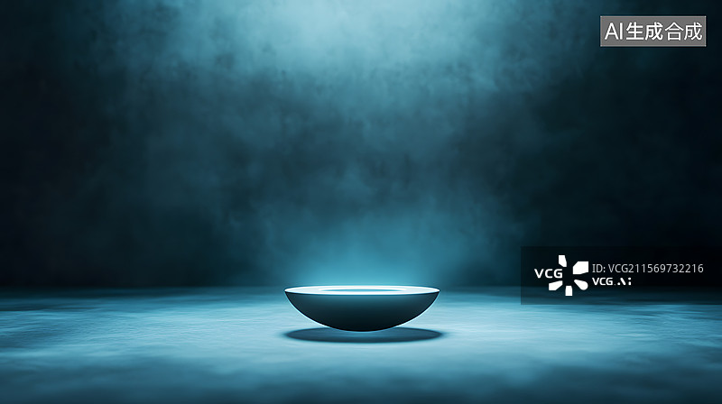 【AI数字艺术】蓝色光线下漂浮的碗图片素材