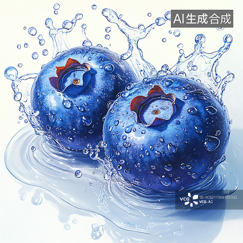 【AI数字艺术】蓝莓水花动感创意图图片素材