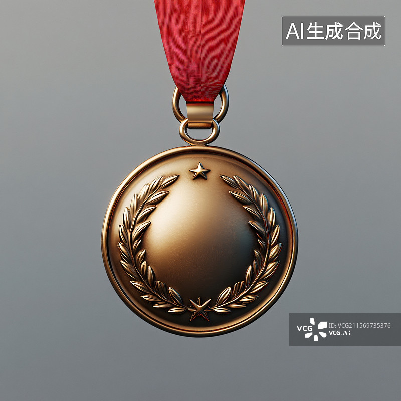【AI数字艺术】铜质奖牌红丝带图图片素材