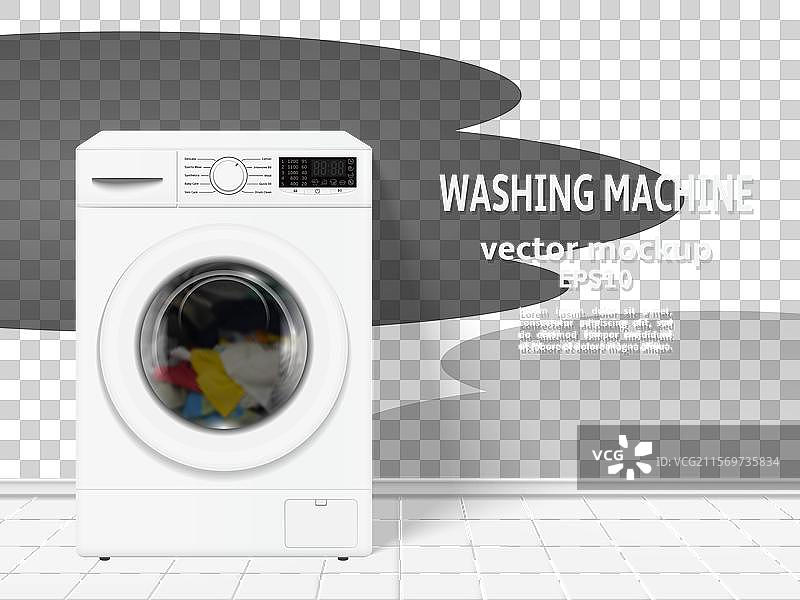 带有彩色衣物的洗衣机模型图片素材
