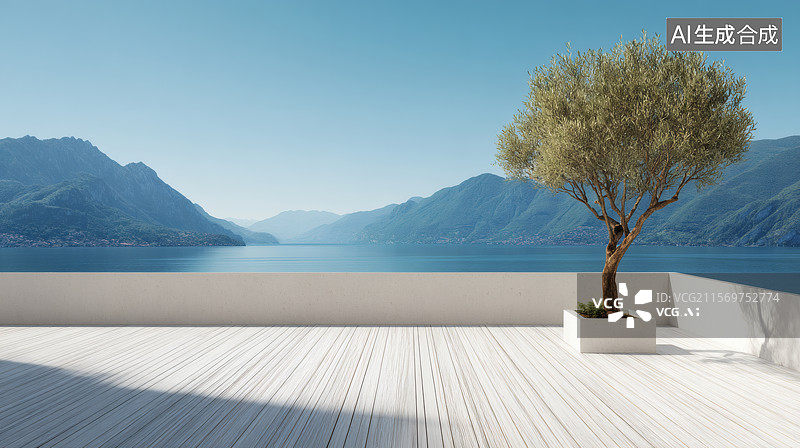 【AI数字艺术】湖景露台图片素材