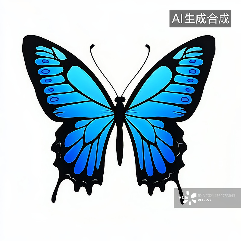 【AI数字艺术】蓝色蝴蝶插图图片素材