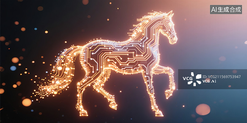 【AI数字艺术】2026马年新年春节商务会议庆祝 集成电路板计算机芯片抽象科技创新三维立体创意插画背景主视觉科幻感图片素材