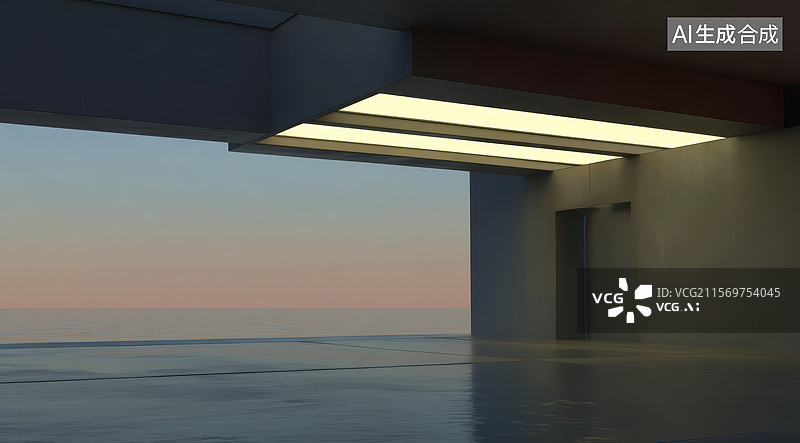 【AI数字艺术】现代建筑结构与海景图片素材