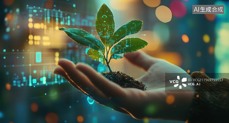 【AI数字艺术】手捧新生绿植希望图片素材