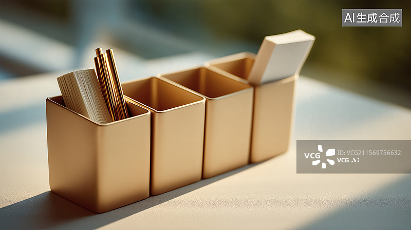 【AI数字艺术】金色办公桌收纳盒图片素材