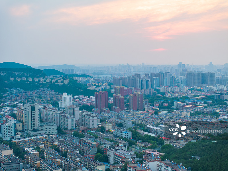 航拍济南日落晚霞图片素材