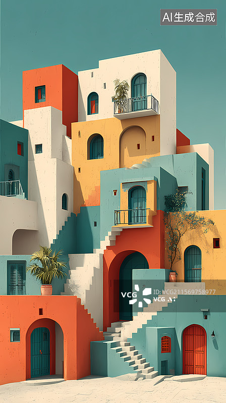 【AI数字艺术】复古风格各国建筑插图背景图片素材