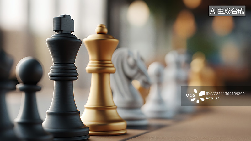【AI数字艺术】黑白金棋子对峙图片素材