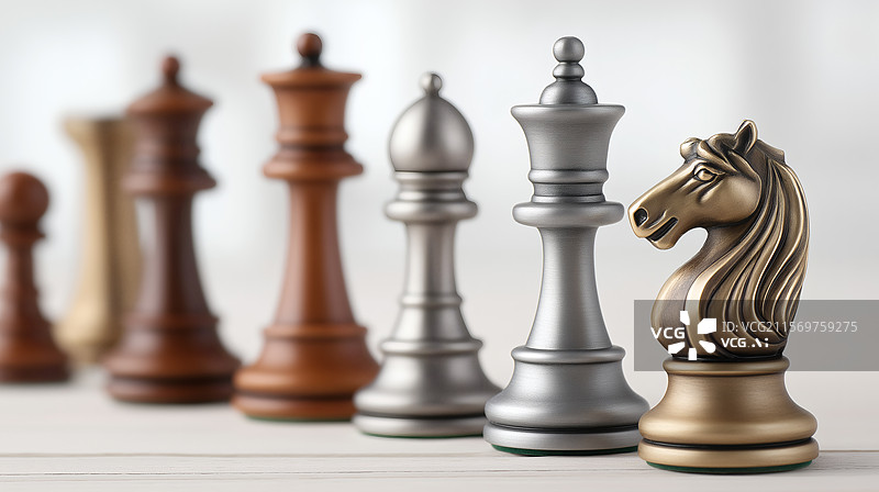 【AI数字艺术】黑白金棋子对峙图片素材