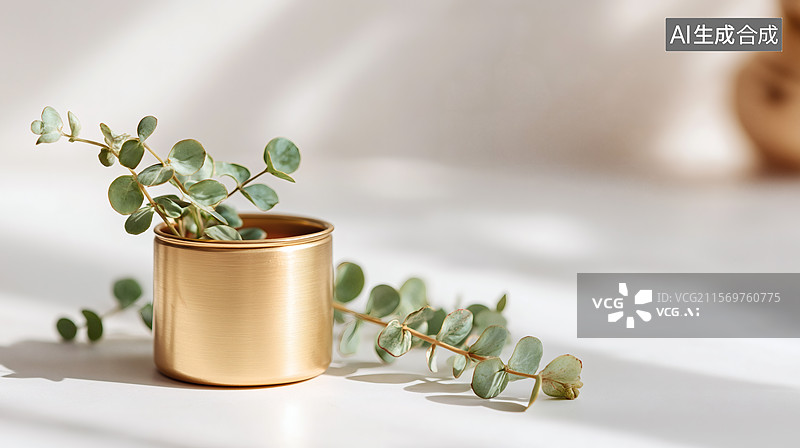 【AI数字艺术】花盆里的尤加利叶图片素材