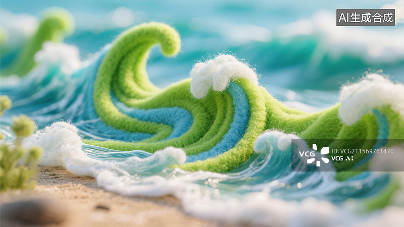 【AI数字艺术】[彩色海浪场景] [毛毡艺术风格] [海洋主题或装饰画素材]图片素材