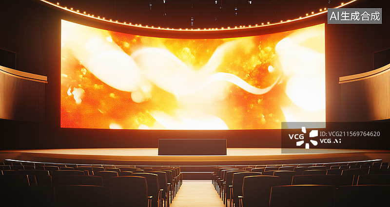 【AI数字艺术】橙色背景的商务会议或展会，展示了一个专业而充满活力的氛围，适用于产品发布、会议和公司活动，旨在促进商图片素材