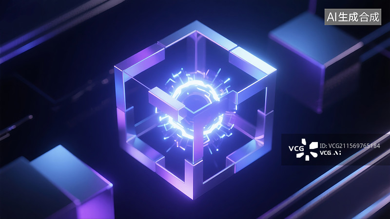 【AI数字艺术】发光立方体能源核心电路科技人工智能概念算力场景图片素材