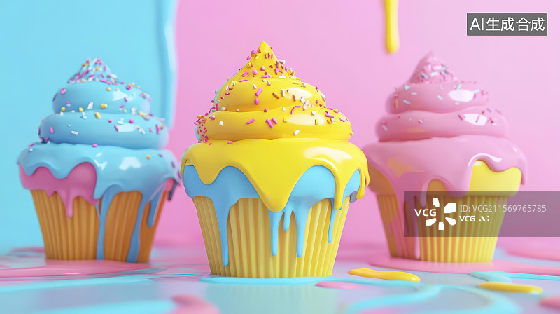 【AI数字艺术】缤纷甜点与创意杯子蛋糕特写图片素材