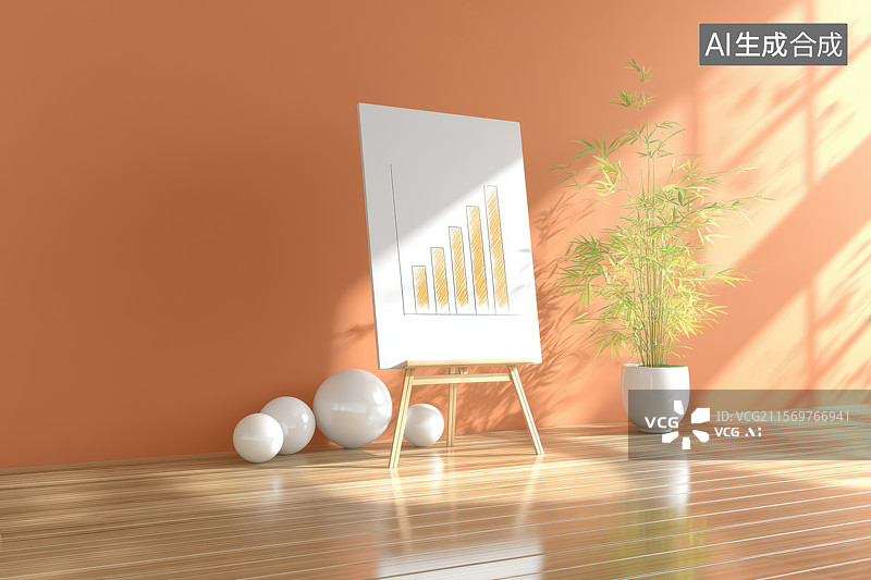 【AI数字艺术】简约室内图表与绿植光影设计图片素材