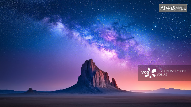 【AI数字艺术】汽车广告背景图——银河系星空下的戈壁滩图片素材
