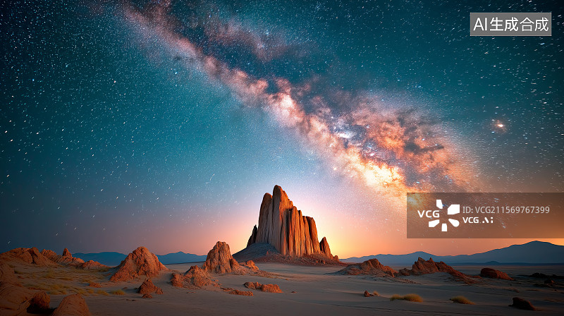 【AI数字艺术】汽车广告背景图——银河系星空下的戈壁滩图片素材