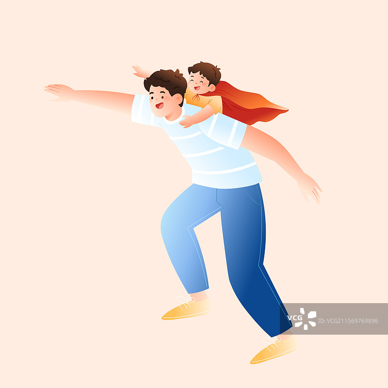 卡通夏天暑期生活亲子家人家庭父亲节爸爸带娃情感亲情节日礼物玩具购物电商消费自然风景旅游渐变矢量插画图片素材