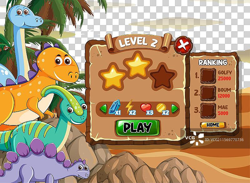 色彩斑斓的恐龙在有趣的游戏场景中图片素材