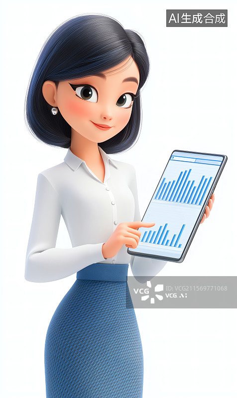【AI数字艺术】一个女生穿着职业套装手中拿着一块平板图片素材
