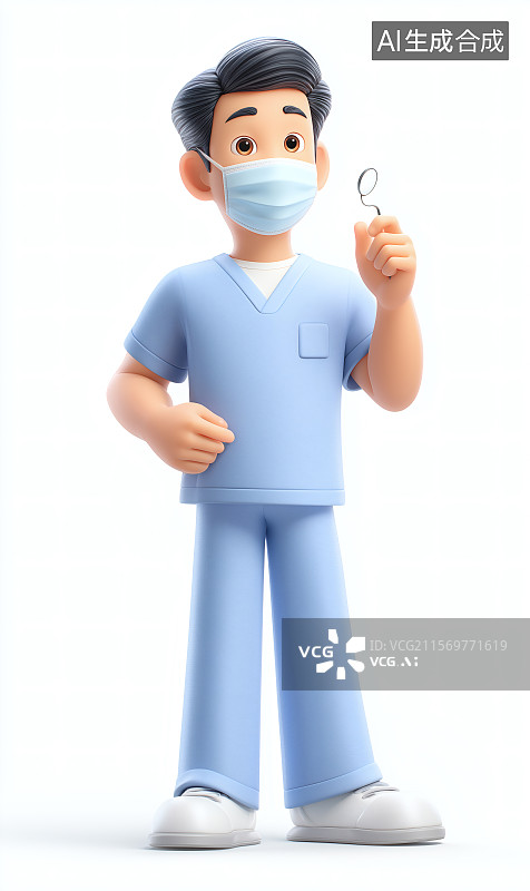 【AI数字艺术】穿着蓝色制服带着口罩的牙医图片素材