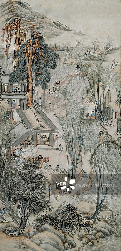 古代绘画艺术品，李士达，岁朝村庆图轴图片素材