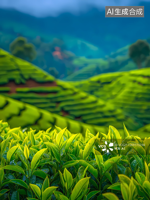 【AI数字艺术】绿色茶山景色图片素材