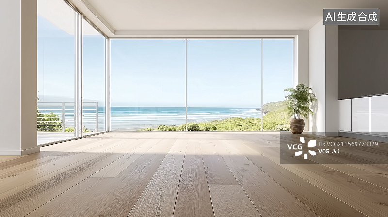 【AI数字艺术】海边空阔阳光之室图片素材
